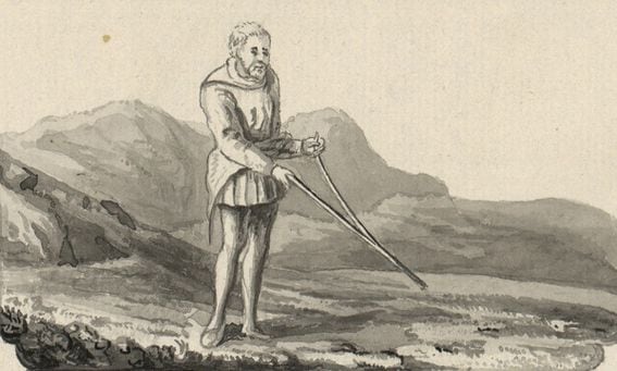 Use of a divining rod observed in Great Britain in the late 18th century. Image drawn by Thomas Pennant (1726-1798)
