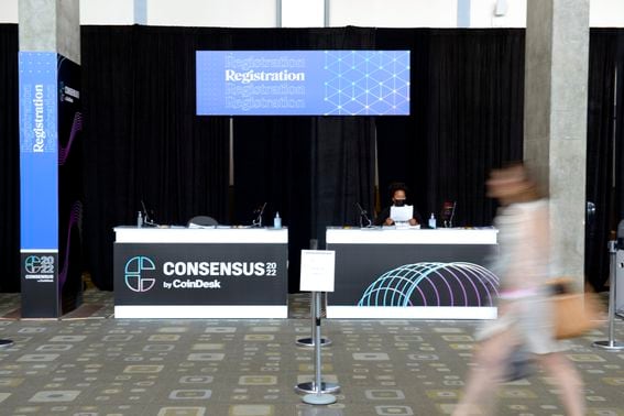Consensus 2022 entry hall (Consensus/Shutterstock for CoinDesk)