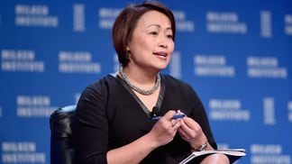 Proof of Learn co-founder Sheila Lirio Marcelo speaks during the 2016 Milken Institute Global Conference while she was CEO and founder of Care.com. (Alberto E. Rodriguez/Getty Images)