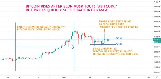 Bitcoin price chart puts Elon Musk's #bitcoin moment into context.