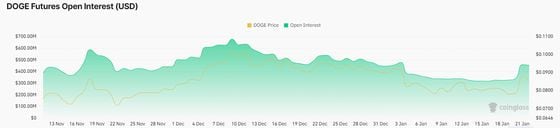 DOGE open interest spiked Saturday. (Coinglass)