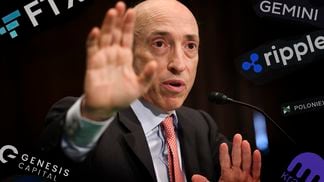 SEC Chair Gary Gensler (Kevin Dietsch/Getty Images, modified by CoinDesk)