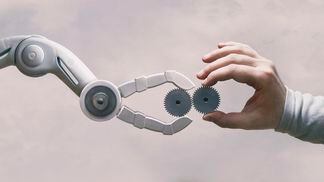 Robot And Human Hand with Gears