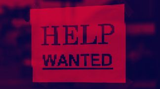 Help wanted sign, modified to a red tint by CoinDesk