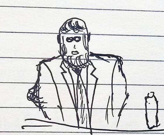 Sketch of accounting professor Peter Easton testifying in the trial of Sam Bankman-Fried. (Nik De/CoinDesk)