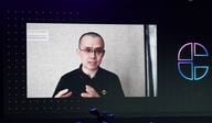 Binance's Changpeng "CZ" Zhao speaking virtually at Consensus 2022. (Shutterstock/CoinDesk)