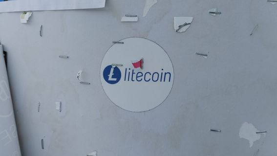 A Litecoin sticker near the Hotel Europa in Davos, Switzerland. (Nikhilesh De/CoinDesk)