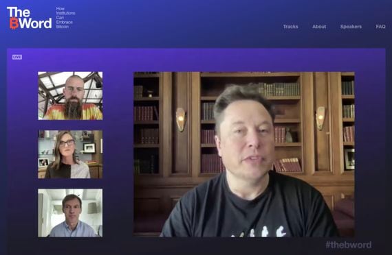 Tesla CEO Elon Musk speaks during a livestream from Wednesday’s The B Word conference.