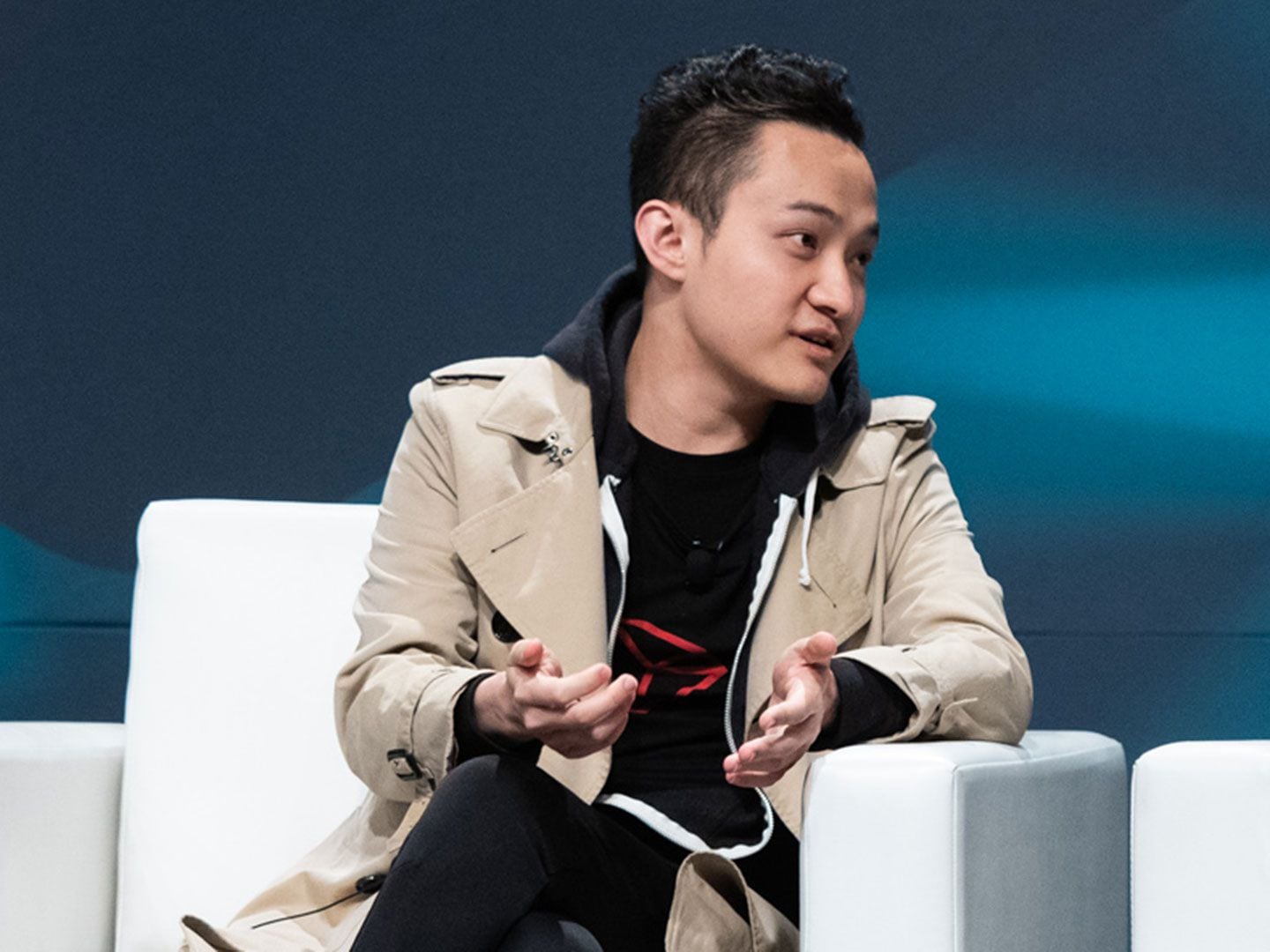 Justin Sun CEO of TRON speaks at Consensus 2019 (CoinDesk)