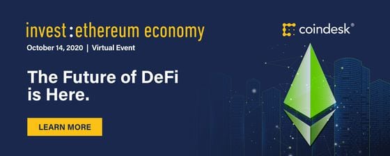 CoinDesk’s invest: ethereum economy is a fully virtual event Oct. 14 exploring the Ethereum ecosystem. 