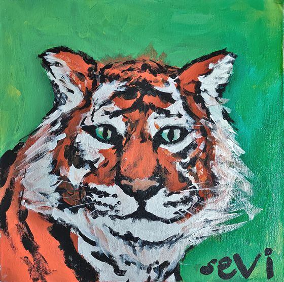 "Tiger" by 9-year-old SeviLovesArt, for sale at Foundation. (SeviLovesArt/Foundation)