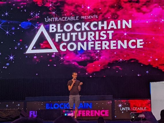 Vitalik Buterin speaking at the Blockchain Futurist Conference in Toronto (Aoyon Ashraf/CoinDesk)