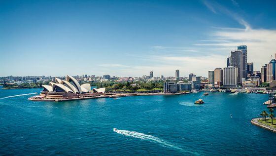 Sydney Opera House and Circular Quay Ferry Wharf, seen from the Sydney Harbour Bridge. (Getty Images)