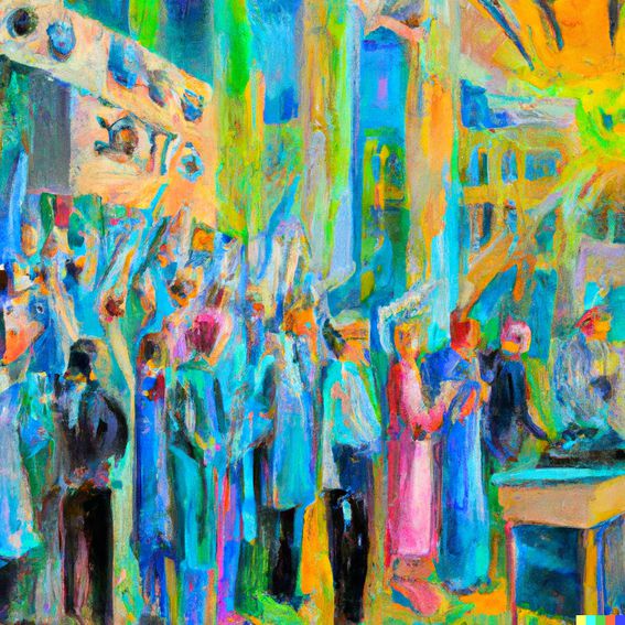 DALL·E 2022-09-30 17.59.14 - an expressive oil painting of solarpunk students voting in city hall.png