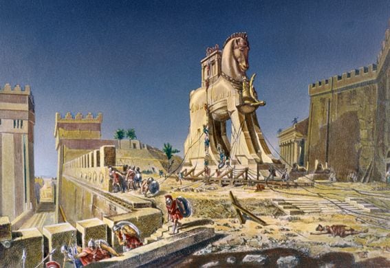 Engraving After The Trojan Horse by Henri Paul Motte