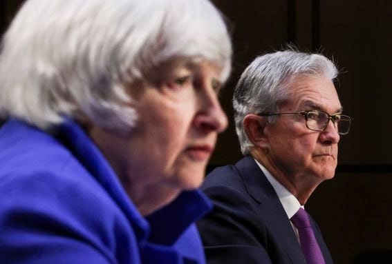 Treasury Secretary Janet Yellen (L) and Fed Chair Jerome Powell (Kevin Dietsch/Getty Images)