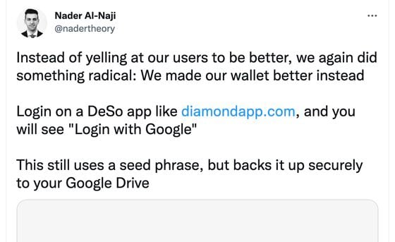DeSo's Sunday security update, announced by founder Nader Al-Naji.