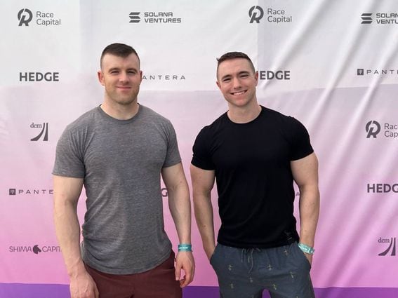 Hedge co-founders Sebastian Grubb (left) and Chris Coudron (right) pose for a photo. (Hedge)