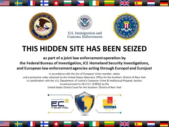 Alert placed on the Silk Road 2.0's homepage following its seizure by the U.S. government and European law enforcement.