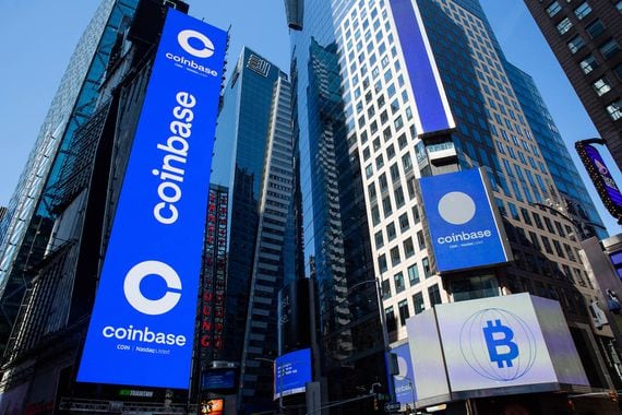 Coinbase signs in New York.