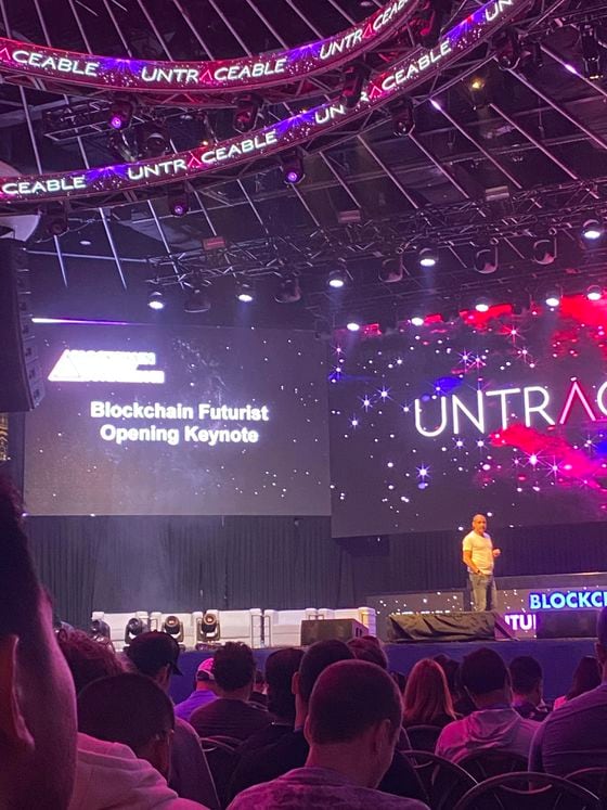 Anthony Di Iorio speaks at Futurist Blockchain Conference introducing Andiami. (Margaux Nijkerk /CoinDesk)