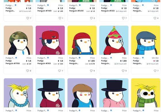 Pudgy Penguins is a collection of 8,888 unique penguins with proof of ownership stored on the Ethereum blockchain. (Screenshot: OpenSea)