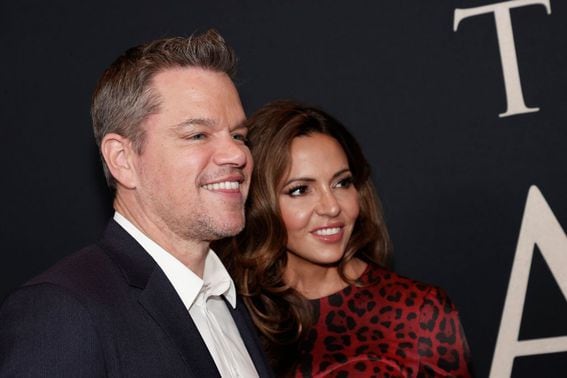 NEW YORK, NEW YORK - OCTOBER 09: Matt Damon and Luciana Barroso attend "The Last Duel" New York Premiere at Rose Theater at Jazz at Lincoln Center's Frederick P. Rose Hall on October 09, 2021 in New York City. (Photo by Arturo Holmes/Getty Images)