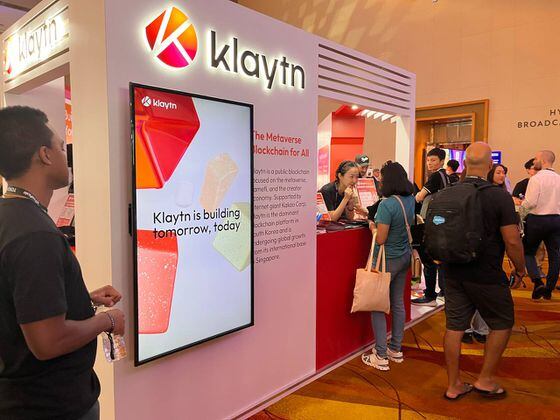 Klaytn booth at Token 2049. (Shaurya Malwa/CoinDesk)