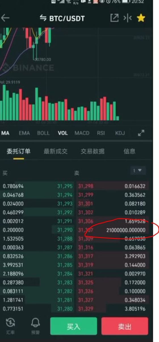 A screenshot of the video viewed by CoinDesk highlighted a sell order of 21 million bitcoin at a price of $31,307.