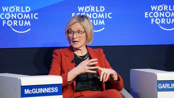 European Commissioner Mairead McGuinness discussed crypto at the World Economic Form's annual meeting in Davos, Switzerland. (Nikhilesh De/CoinDesk)