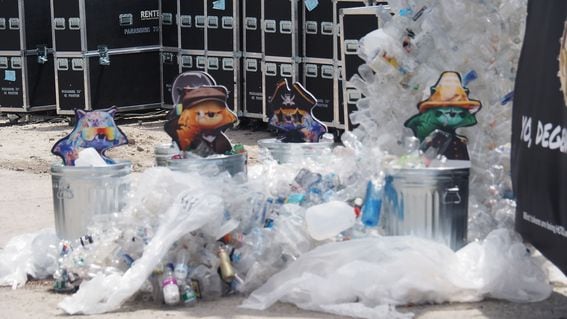 A trash installation at a Solana hacker house (Danny Nelson/CoinDesk)
