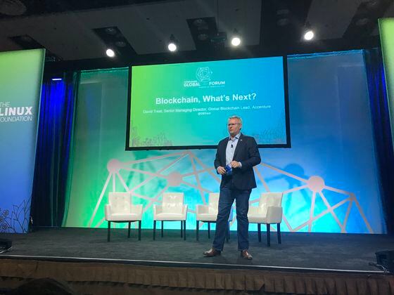 David Treat of Accenture speaks at the 2020 Hyperledger Global Forum in Phoenix, Ariz. 