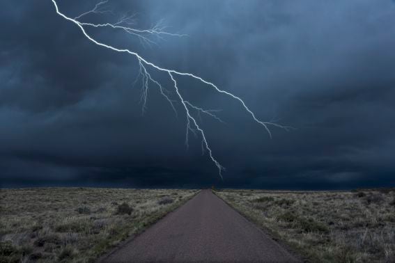 Lightning strikes over the roadway to Bitcoin scalability.