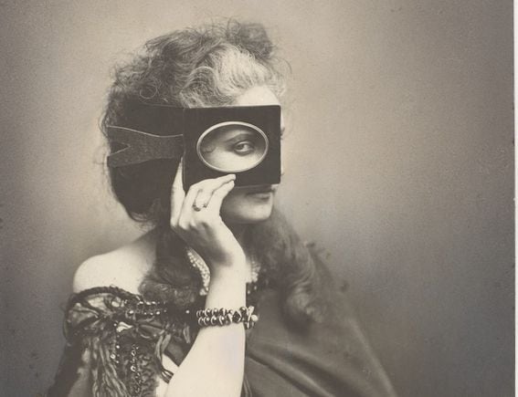 Masked woman in vintage photo