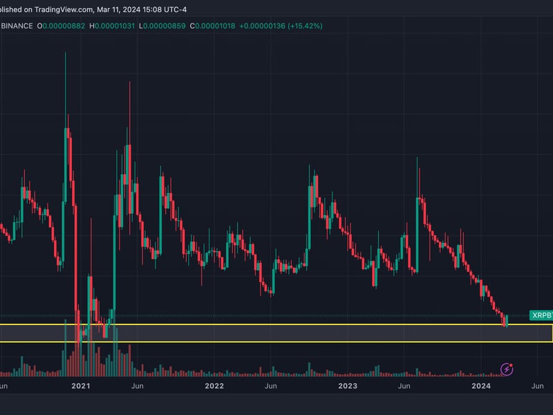 XRP slid to its lowest relative value to BTC since March 2021 (TradingView)