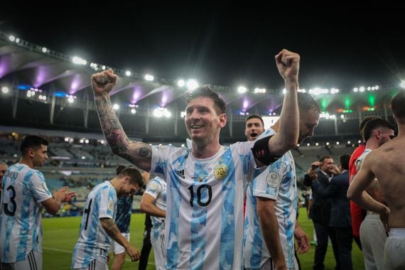 DO NOT REUSE

RIO DE JANEIRO, BRAZIL - JULY 10: Lionel Messi of Argentina celebrates after winning the final of Copa America Brazil 2021 between Brazil and Argentina at Maracana Stadium on July 10, 2021 in Rio de Janeiro, Brazil. (Photo by Gustavo Pagano/Getty Images)
