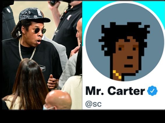 Jay Z (l) and his CryptoPunk Twitter Avatar (r)
