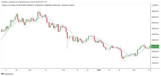 Bitcoin had its best day since Feb.7, jumping about 3% (TradingView)