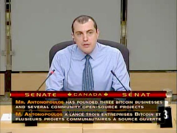 Andreas Antonopoulos answers questions on bitcoin from Canadian senators