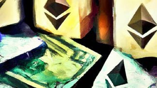 Abstract Ethereum blocks and dollars (Dall-E, modified by CoinDesk)