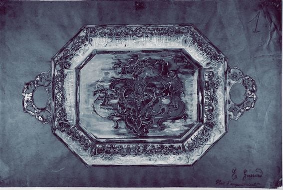 Design for an embossed silver platter, 19th century, French. (Metropolitan Art Museum, modified using PhotoMosh)