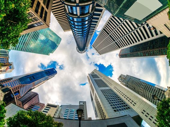 CDCROP: Singapore cityscape worm eye view (Shutterstock)