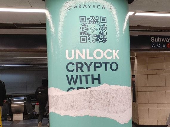 Grayscale's new ad campaign in New York's Penn Station.