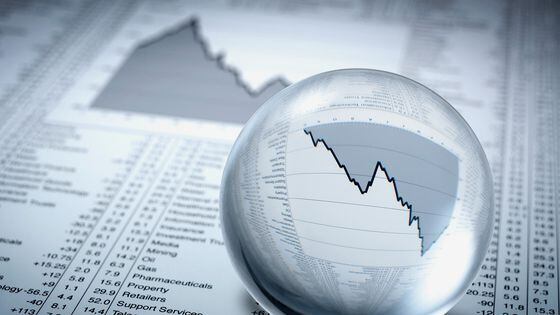 Crystal ball, descending line graph and share prices (Getty Images)