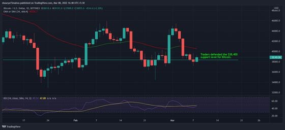 Traders defended the $38,400 support level for Bitcoin. (TradingView)
