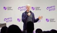 Brian Armstrong speaks at a political rally hosted by Stand With Crypto. (Screenshot from Coinbase video)
