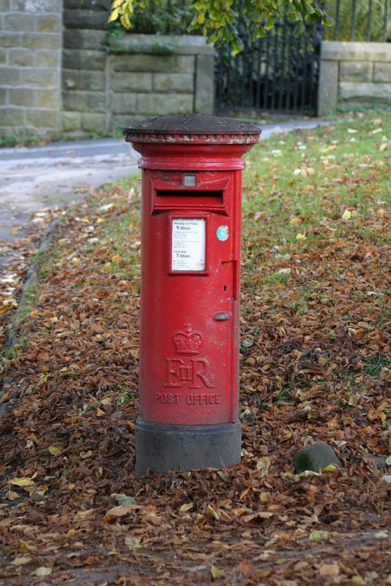 UK post box, pillar box, mail.