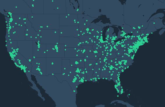 Helium Network US map