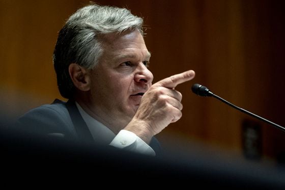 FBI Director Christopher Wray testifies to Congress on ransomware attacks. (Stefani Reynolds/Bloomberg via Getty Images)