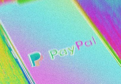 paypal logo on a smartphone booting up the payments app (Marques Thomas/Unsplash, modified by CoinDesk)